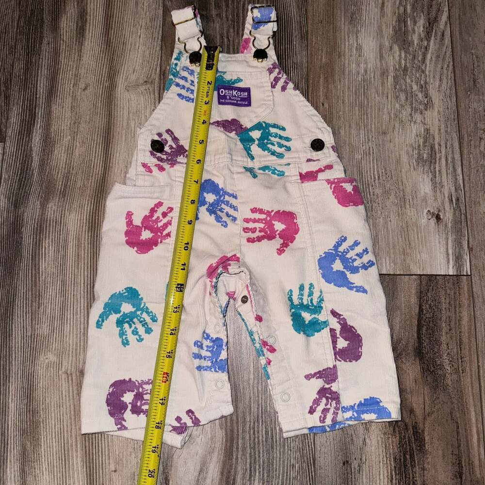Vintage OshKosh B'Gosh Overalls Vestbak Handprint White Size 3-6 Month Corduroy - Picture 5 of 6